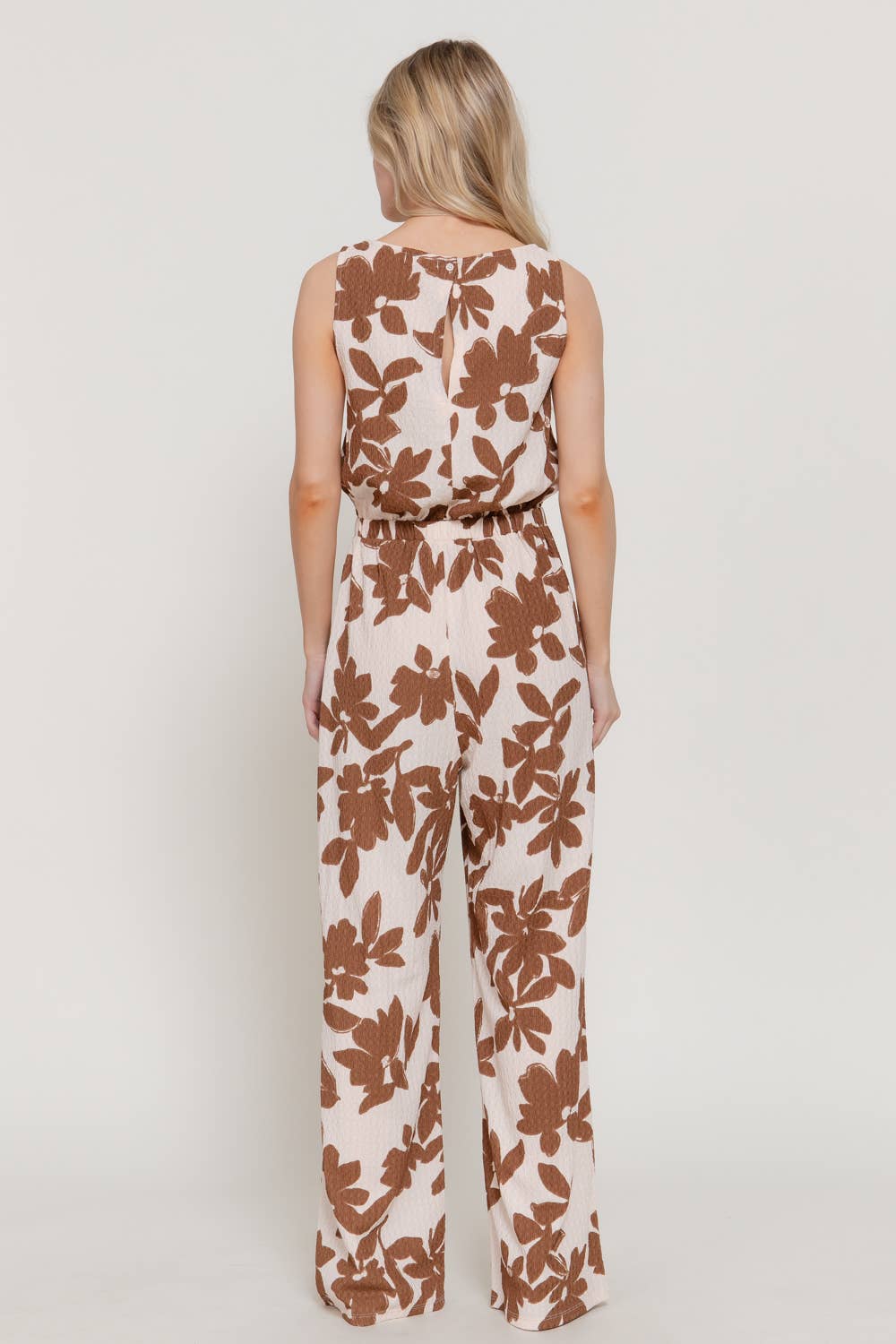 Active USA - Women's Sleeveless Round Neck Waist Band Print Texture Knit Jumpsuit - P14902