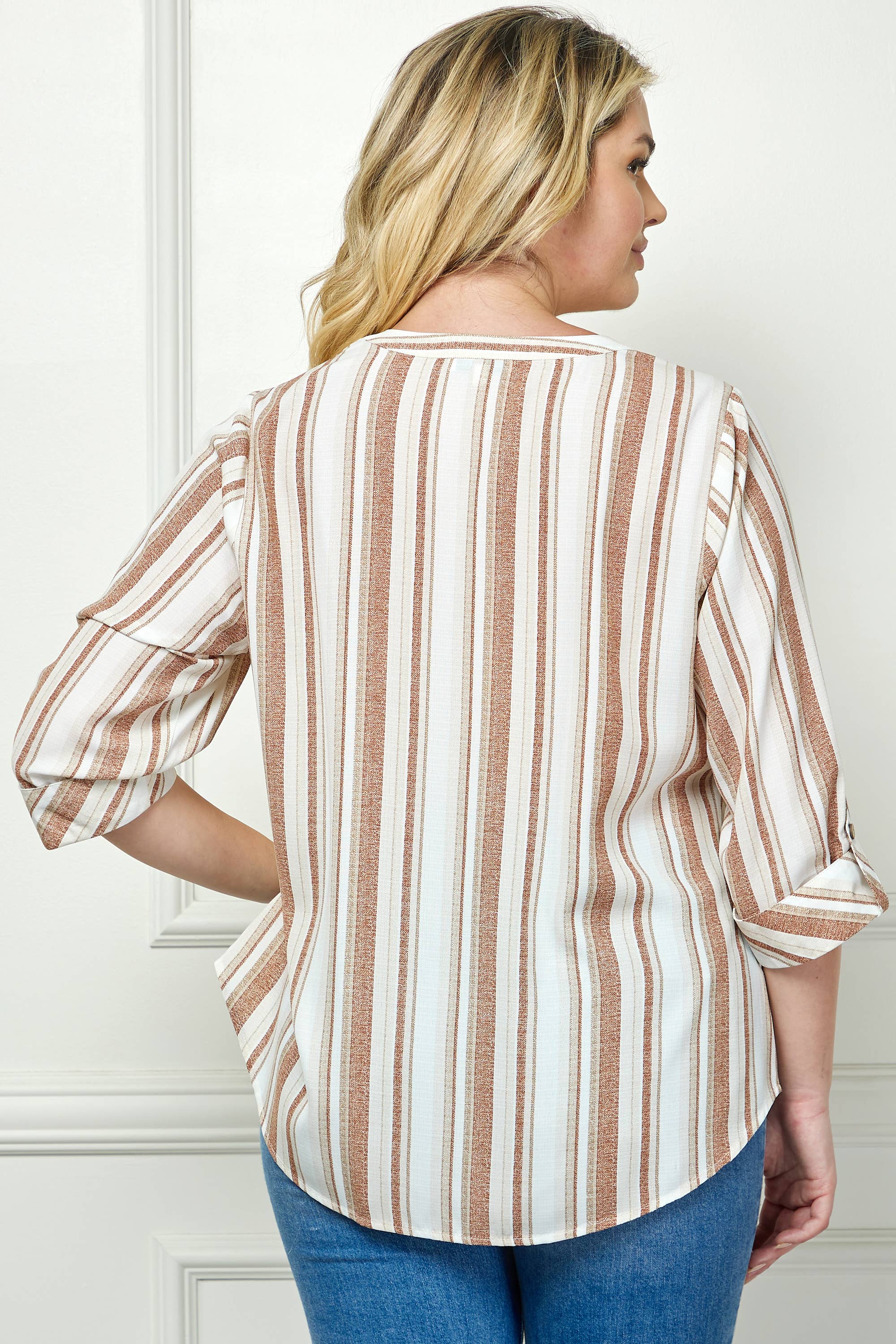 Winslow Collection - Women’s [Plus Size] Mandarin Collar Plaket Blouse - G946551A83X