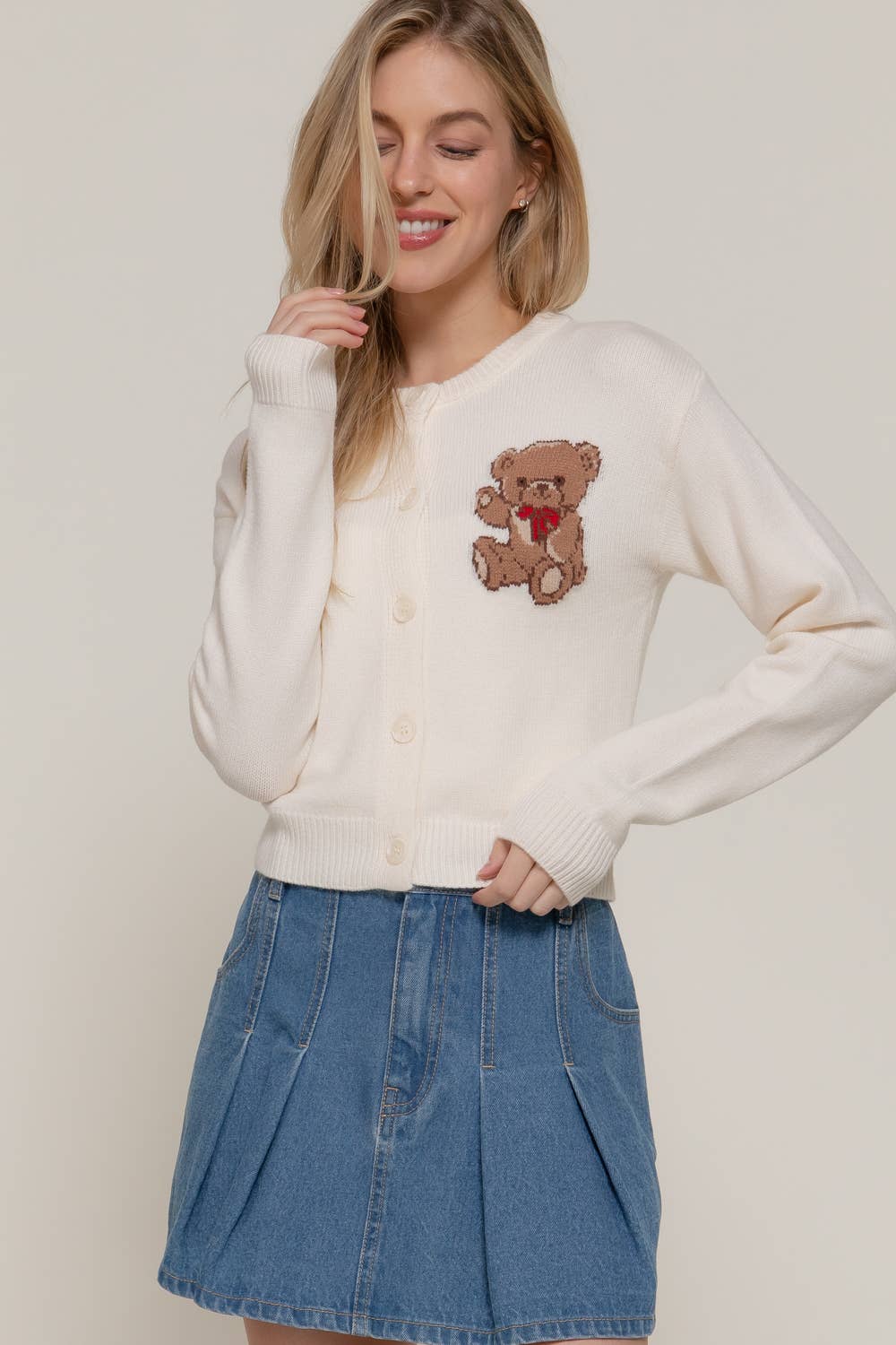 Active USA - Women's Long Sleeve Round Neck Embroidery Sweater Cardigan - SW14634