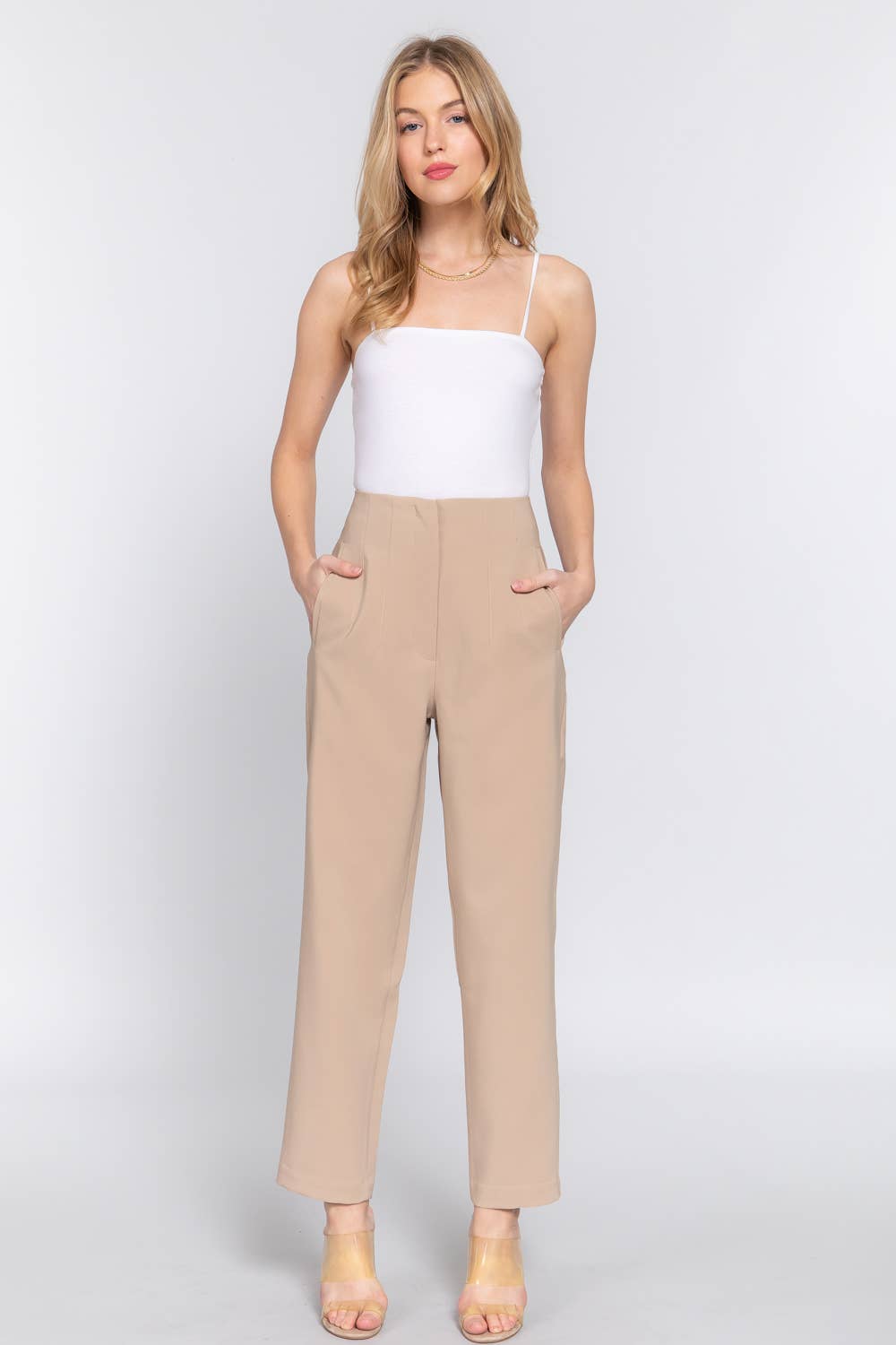 Active USA - Pantalón Largo de Cintura Alta con Pliegues - P13839