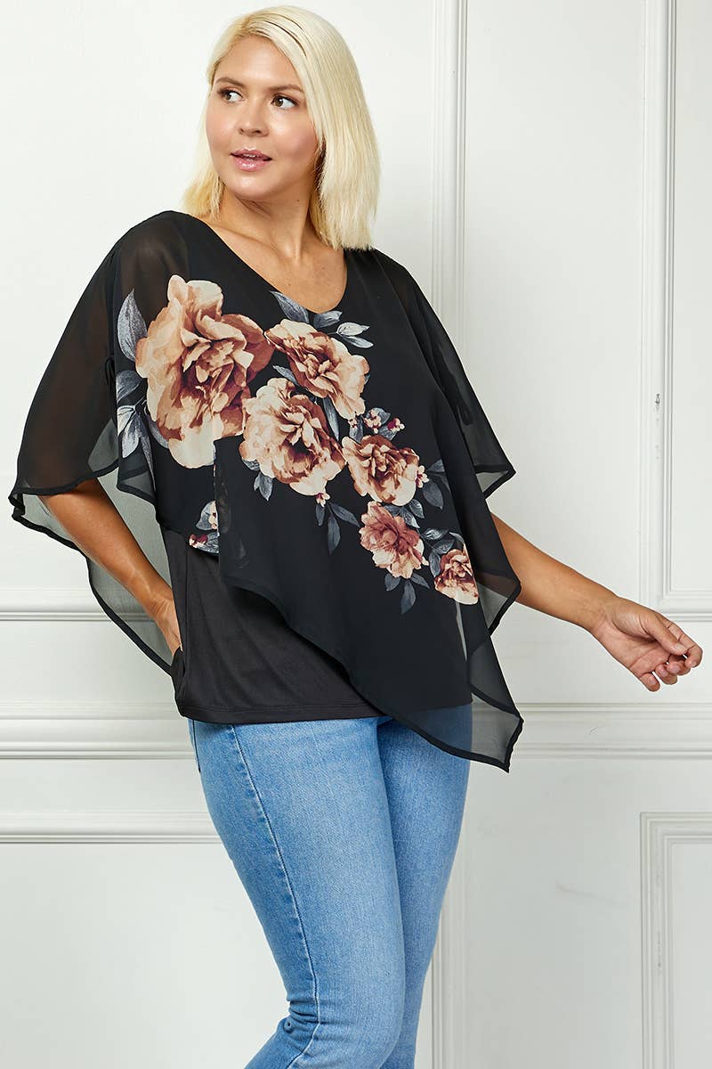 Winslow Collection - Women’s [Plus Size] Blooming Elegance Poncho Blouse - G539895N74X