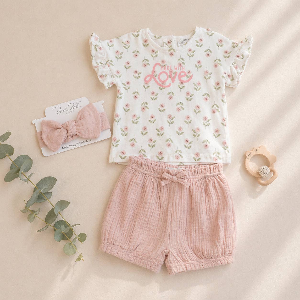 Conjunto de ropa de verano para bebé niña, camiseta de algodón de manga corta con volantes y shorts - R012J801