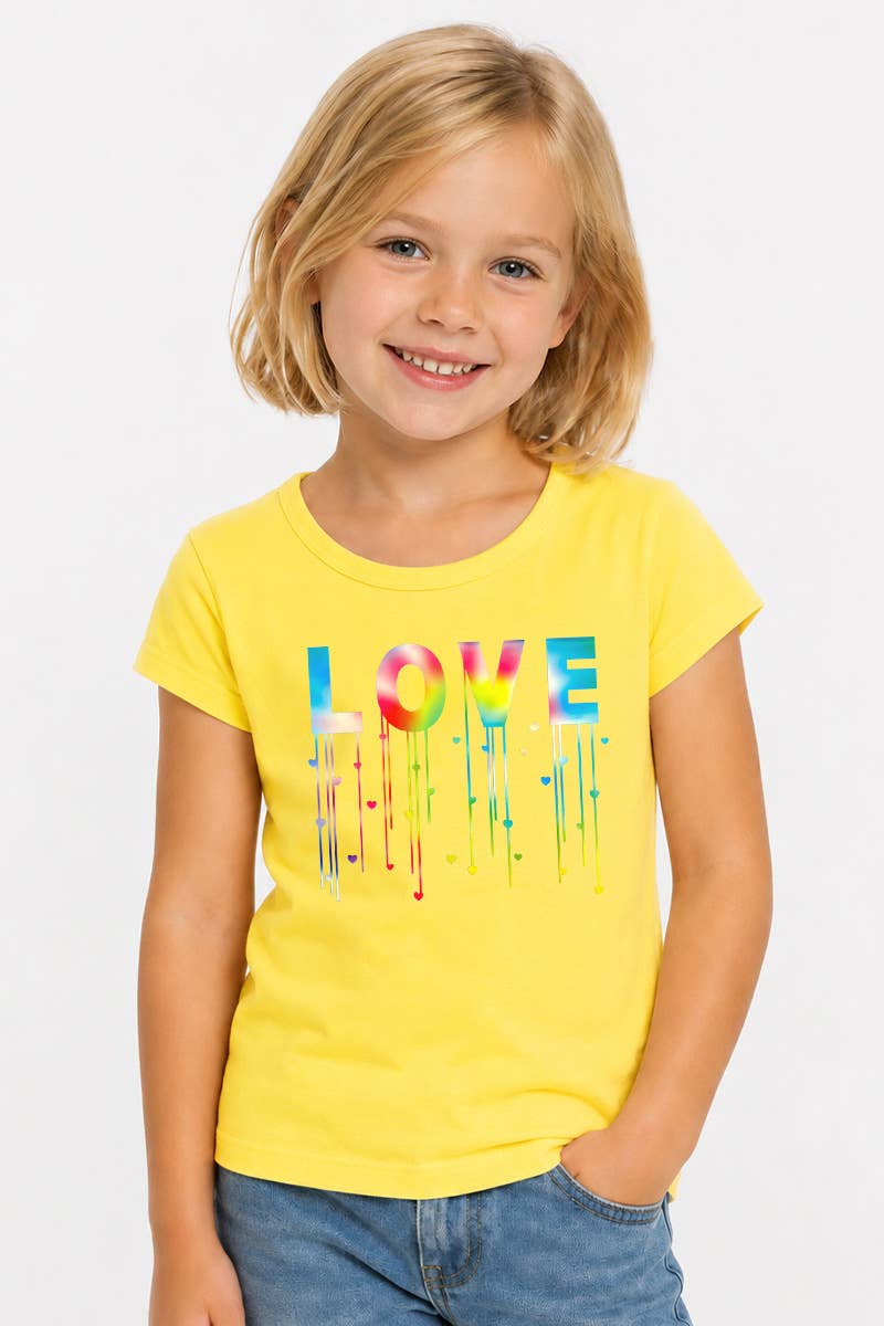 Girl's Scoop Neck Graphic Tee with Tie Dye Love - GKT-16060B-558
