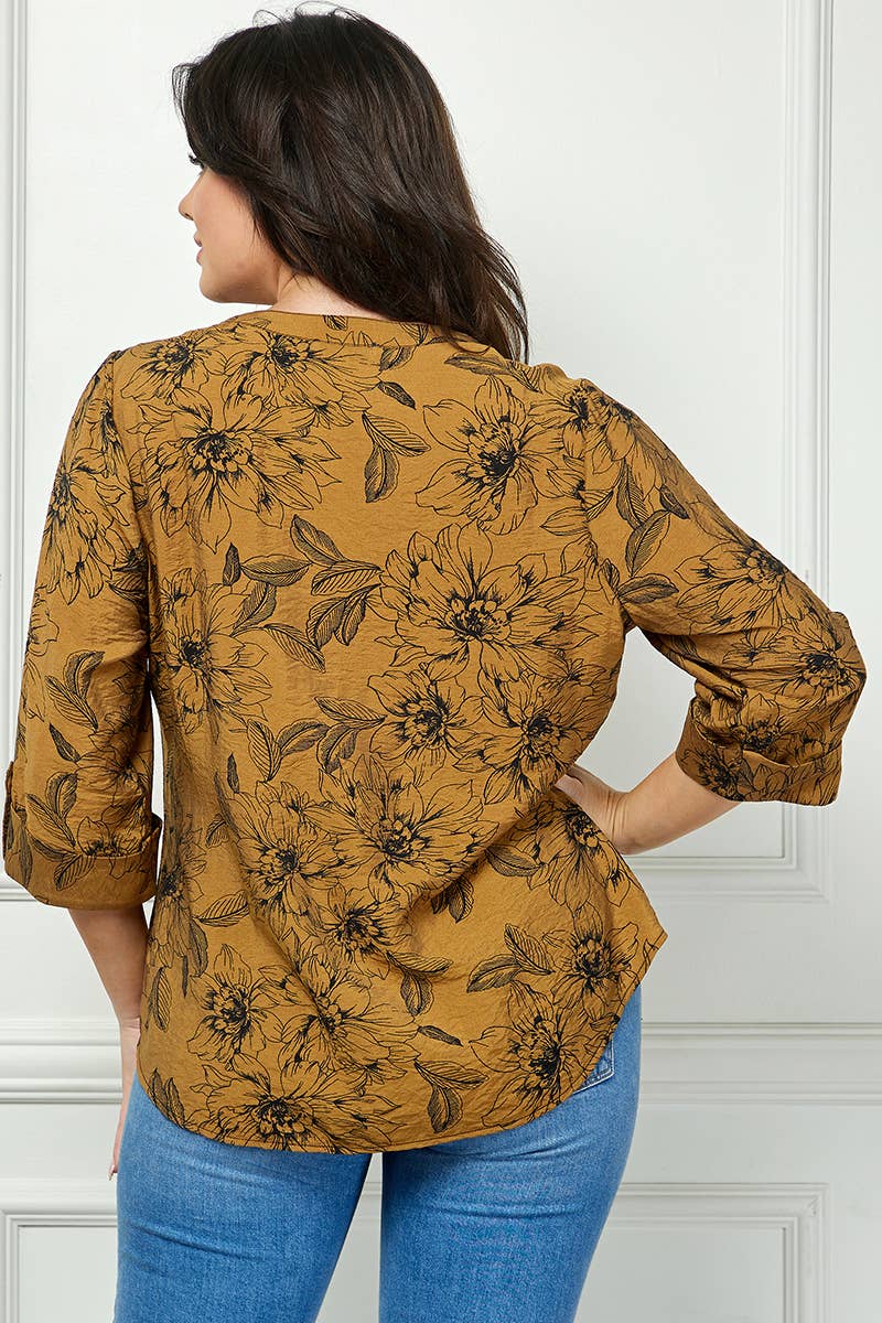 Colección Winslow - Blusa de cuello mandarín con mangas enrollables para mujer [Talla grande] - G946550B13X