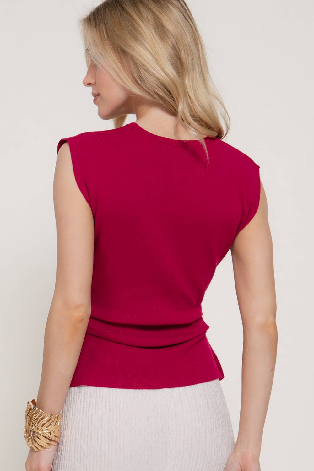 Active USA - Blusa de suéter sin mangas con detalle de pliegues laterales para mujer - T14932