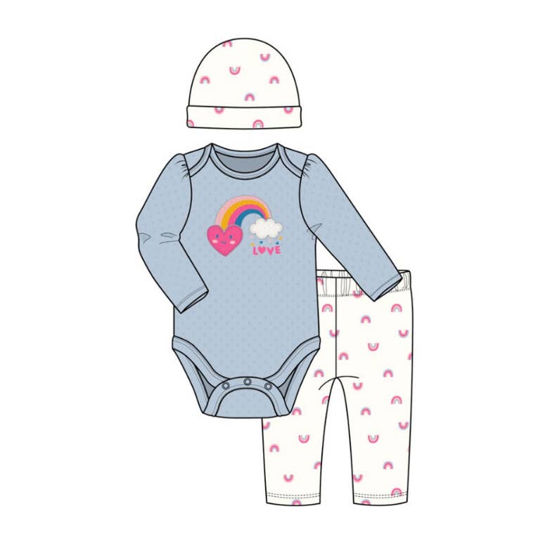 Baby 3pcs Chenille Applique Bodysuit Hat Pants Set