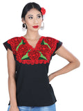 Women's Artisanal Embroidered Blouse 100% Cotton Black/Red 601409