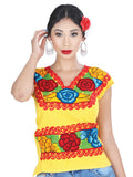 Women's Artisanal Embroidered Blouse 100% Cotton Yellow 601412