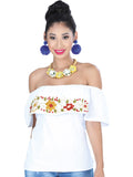 Women's Artisanal Embroidered Blouse 50% Cotton, %50 Polyester White  601428
