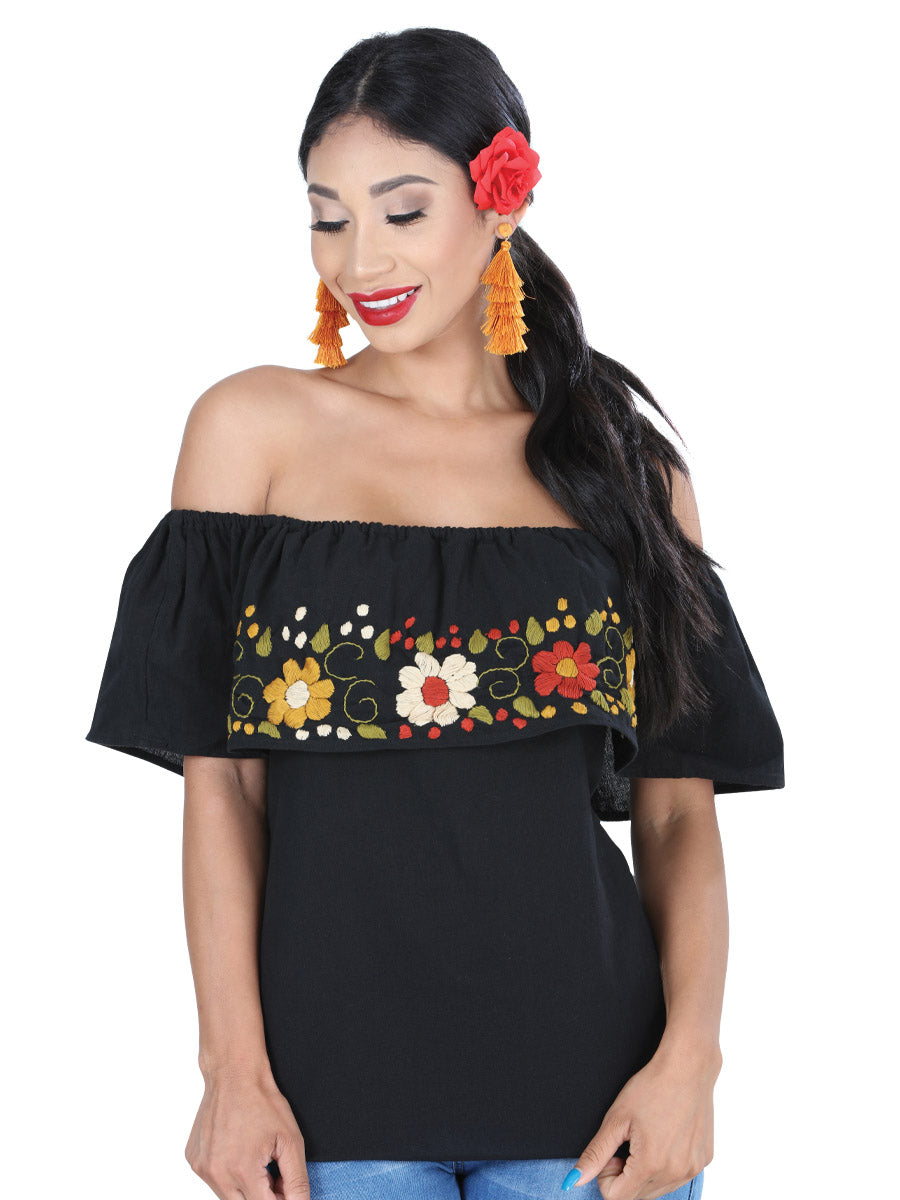 Women's Artisanal Embroidered Blouse 50% Cotton, %50 Polyester Black  601429