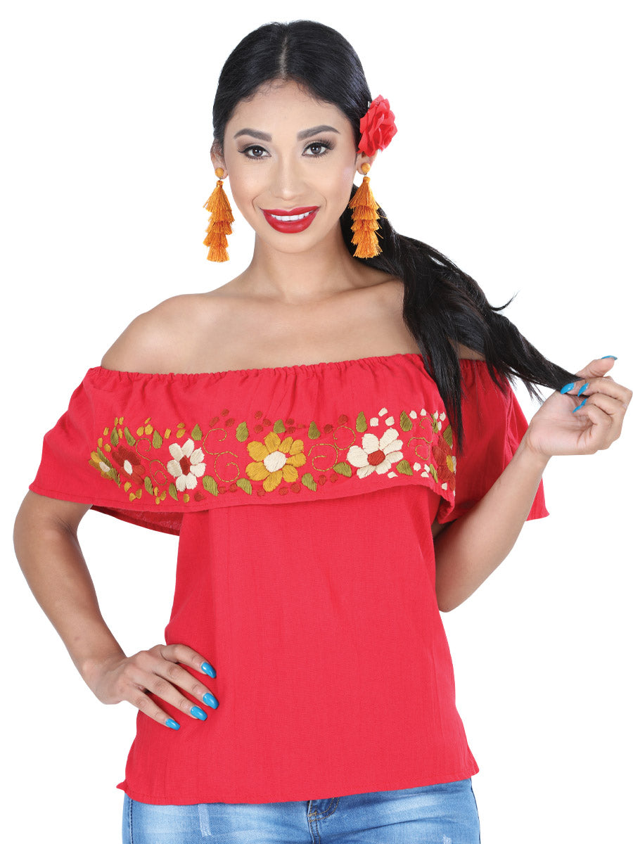 Women's Artisanal Embroidered Blouse 50% Cotton, %50 Polyester Red  601430
