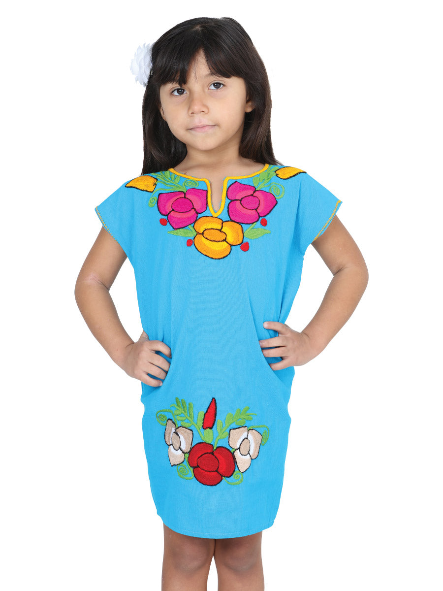 Vestido Artesanal Bordado 50% Algodón, 50% Poliéster Azul 601660