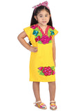 Girls Artisanal Embroidered Dress 50% Cotton, 50% Polyester Yellow  601664
