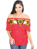 Women's Artisanal Embroidered Blouse 50% Cotton, %50 Polyester Red  601703