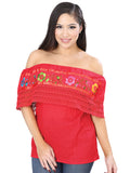 Women's Artisanal Embroidered Blouse 50% Cotton, %50 Polyester Red  601704
