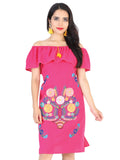 Women's Artisanal Embroidered Dress 50% Cotton, 50% Polyester Fuchsia  601961