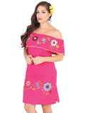 Women's Artisanal Embroidered Dress 100% Cotton Fuchsia 601977