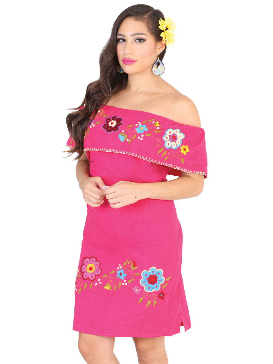 Women's Artisanal Embroidered Dress 100% Cotton Fuchsia 601977