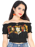 Women's Artisanal Embroidered Blouse 100% Cotton Black 601984
