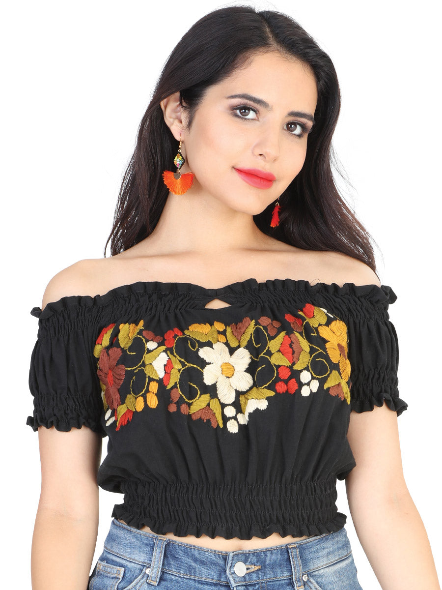Women's Artisanal Embroidered Blouse 100% Cotton Black 601984