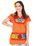Women's Artisanal Embroidered Blouse 100% Cotton Orange 602303