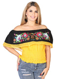 Women's Artisanal Embroidered Blouse 100% Cotton Yellow 602450