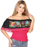 Women's Artisanal Embroidered Blouse 100% Cotton Fuchsia 602452