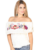 Women's Artisanal Embroidered Blouse 50% Cotton, 50% Polyester Beige  602453