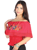 Blusa Artesanal Bordada 50% Algodón, 50% Poliéster Rojo 602454