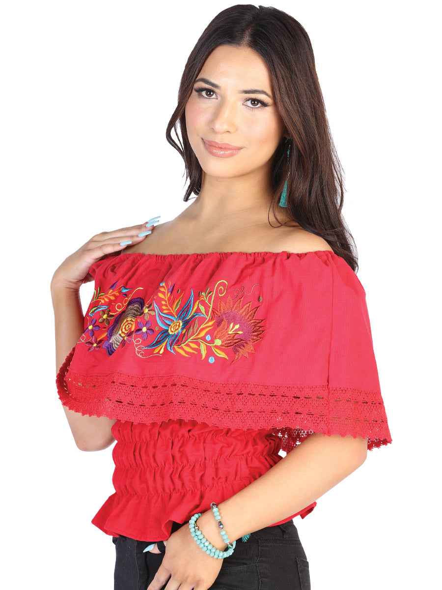 Blusa Artesanal Bordada 50% Algodón, 50% Poliéster Rojo 602454