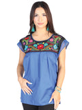 Blusa Artesanal Bordada 50% Algodón 50% Poliéster Azul Royal 602462