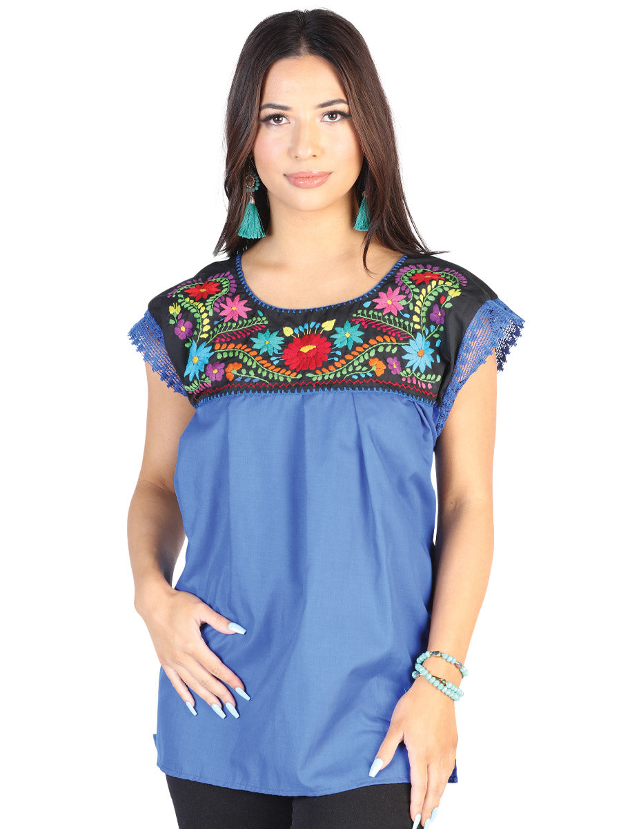 Blusa Artesanal Bordada 50% Algodón 50% Poliéster Azul Royal 602462
