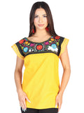 Women's Artisanal Embroidered Blouse 50% Cotton 50% Polyester Yellow  602479