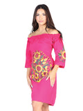 Women's Artisanal Embroidered Dress 100% Cotton Fuchsia 602480