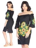 Women's Artisanal Embroidered Dress 100% Cotton Black 602481