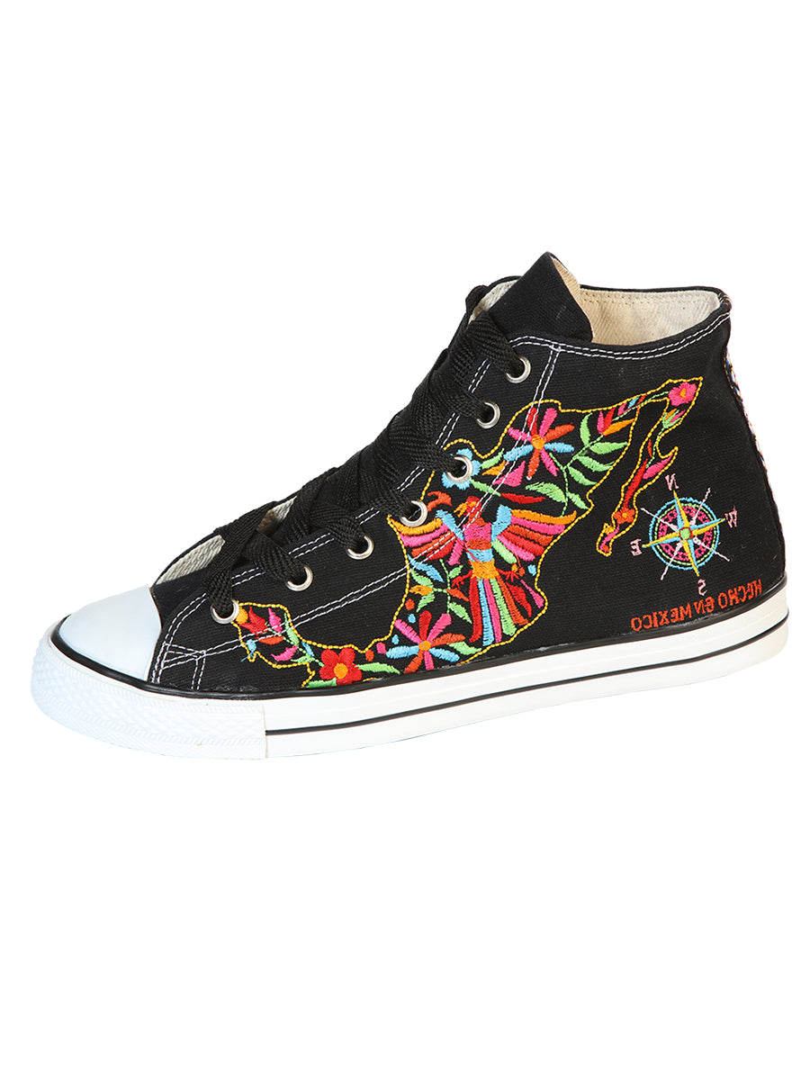 Zapatillas Artesanales Bordadas Lona Textil Negras 602780
