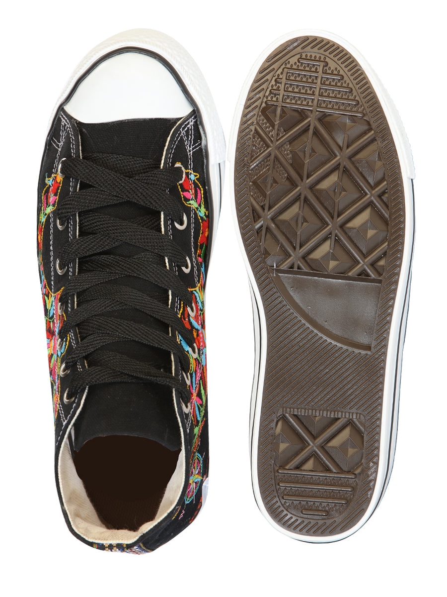 Zapatillas Artesanales Bordadas Lona Textil Negras 602780