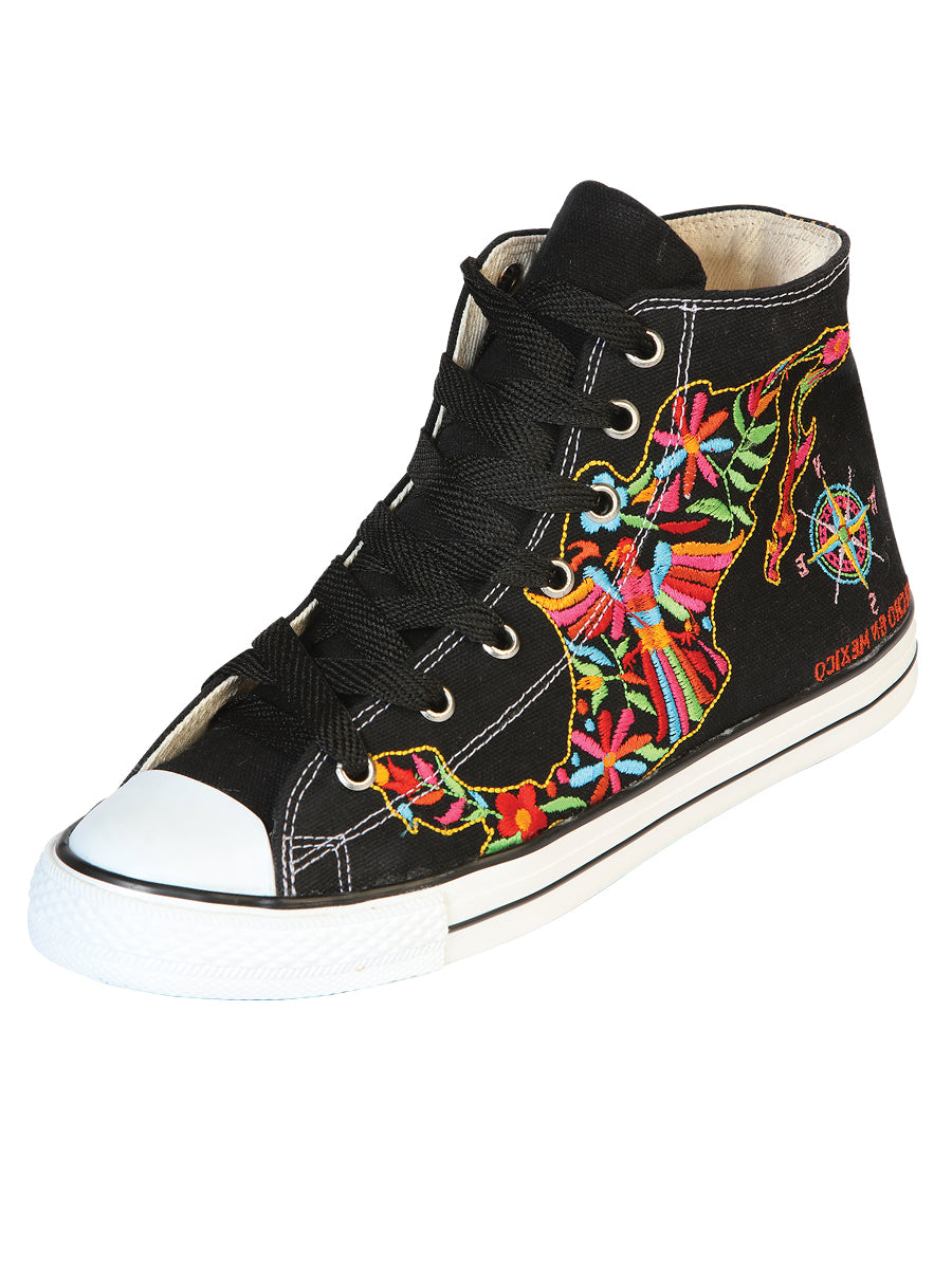 Zapatillas Artesanales Bordadas Lona Textil Negras 602780