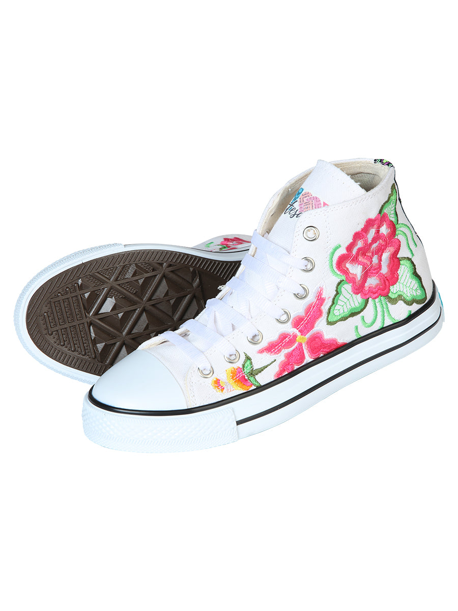 Zapatillas Artesanales Bordadas Lona Textil Blanca 602781