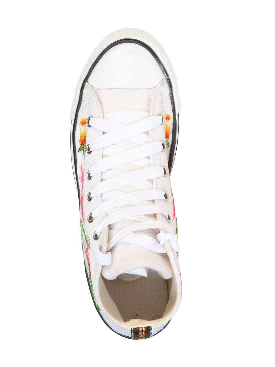 Zapatillas Artesanales Bordadas Lona Textil Blanca 602781