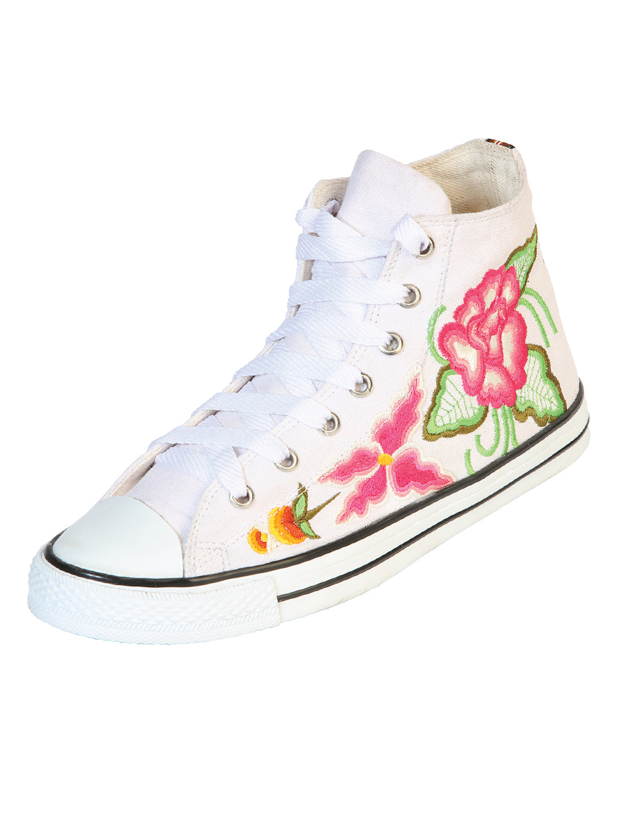Zapatillas Artesanales Bordadas Lona Textil Blanca 602781
