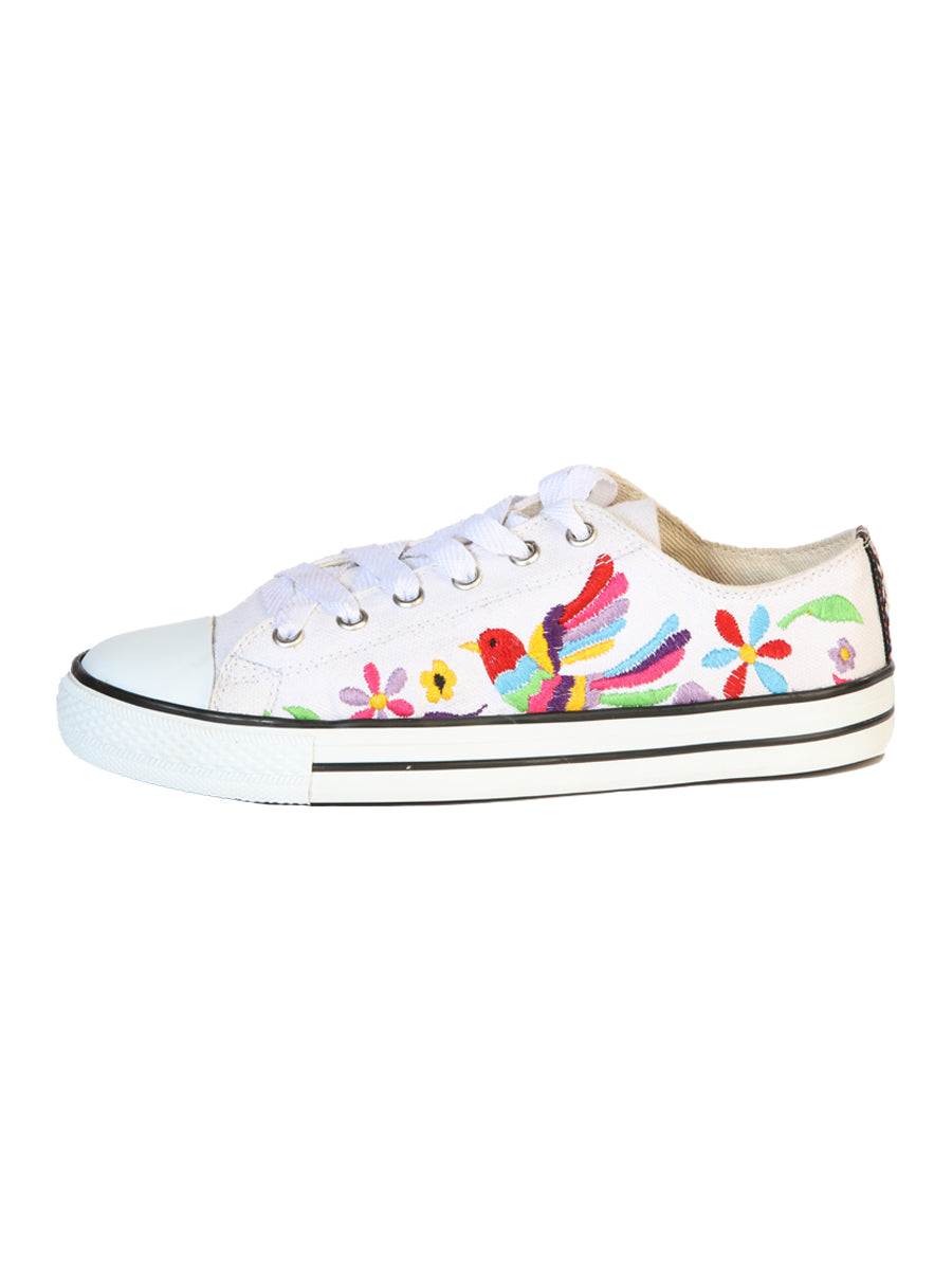 Zapatillas Artesanales Bordadas Lona Textil Blancas 602782