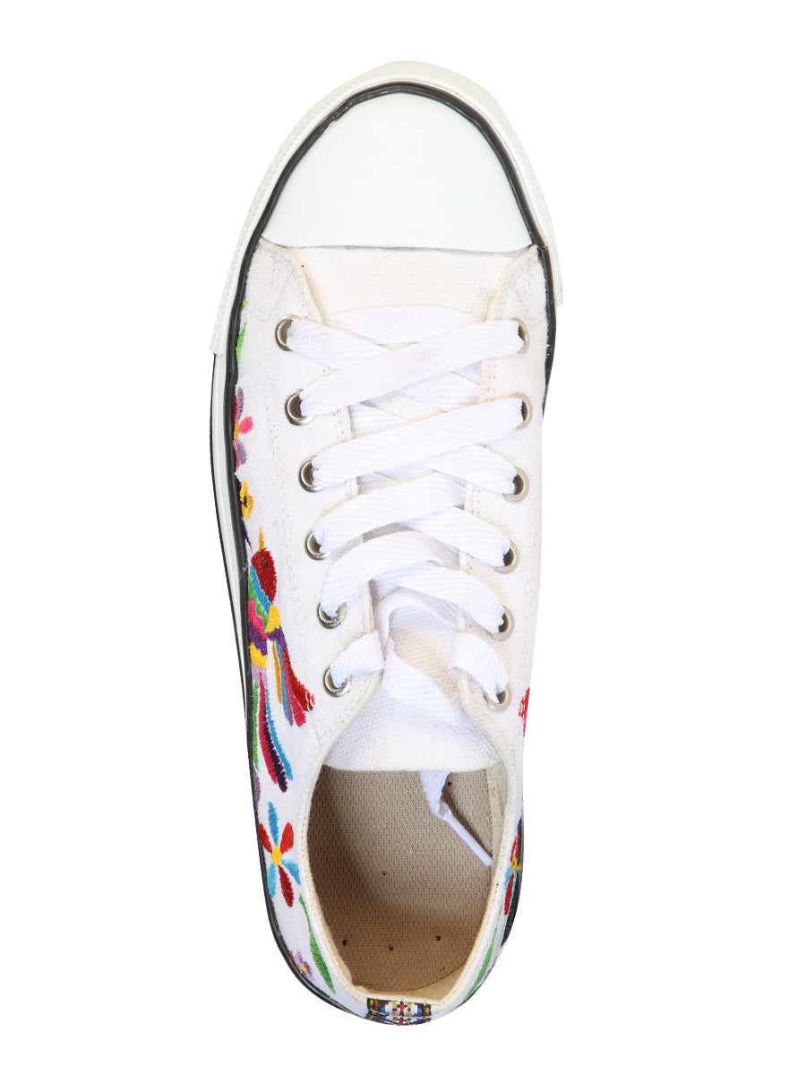 Zapatillas Artesanales Bordadas Lona Textil Blancas 602782