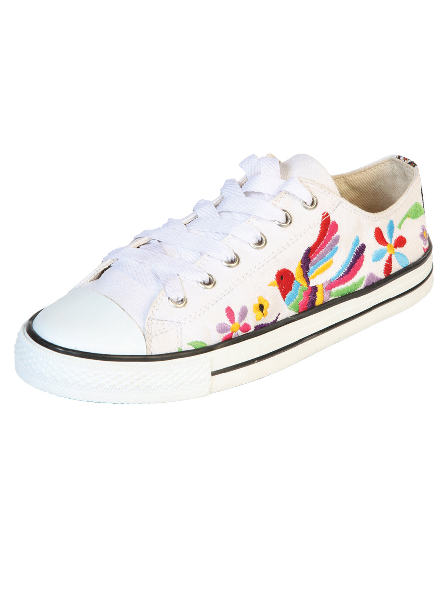 Zapatillas Artesanales Bordadas Lona Textil Blancas 602782