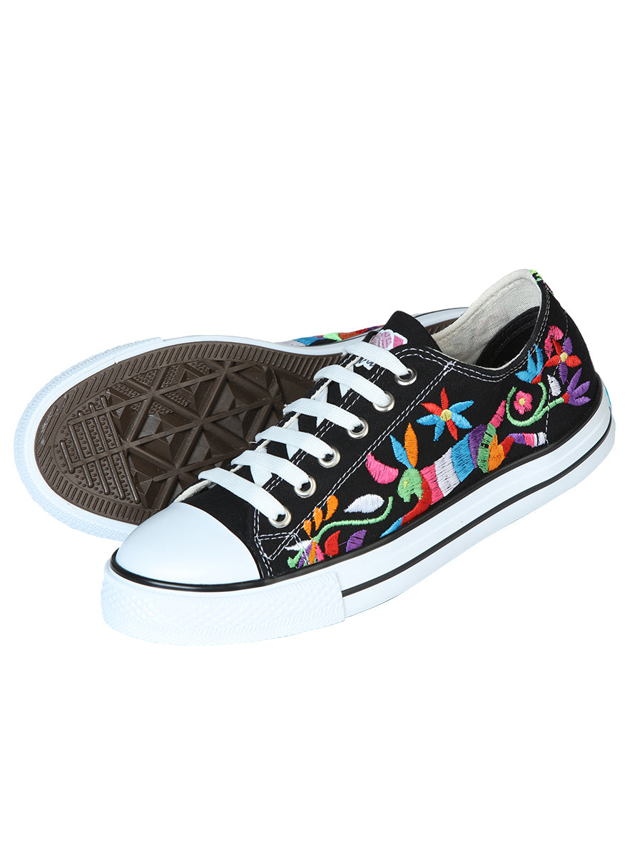 Zapatillas Artesanales Bordadas Lona Textil Negras 602783
