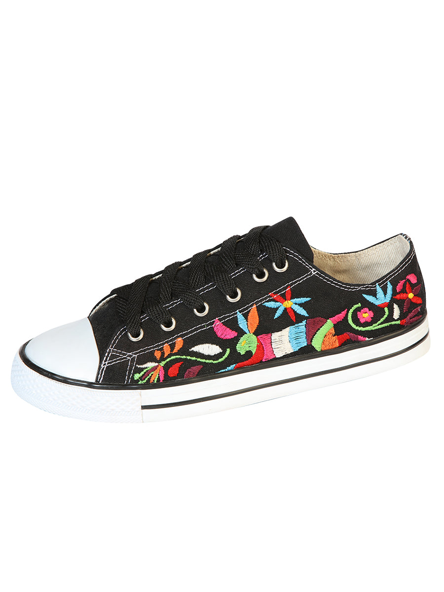 Zapatillas Artesanales Bordadas Lona Textil Negras 602783