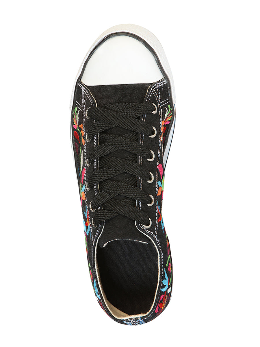 Zapatillas Artesanales Bordadas Lona Textil Negras 602783