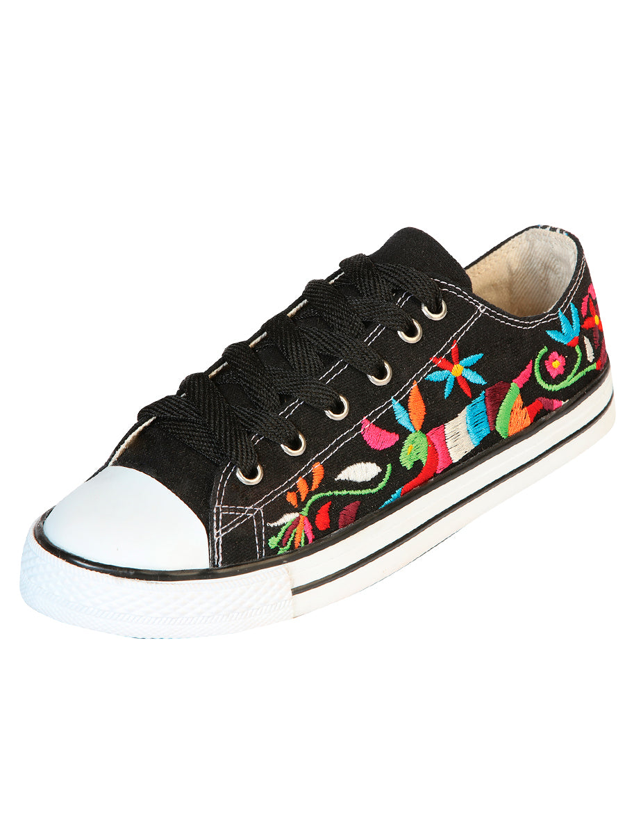 Zapatillas Artesanales Bordadas Lona Textil Negras 602783