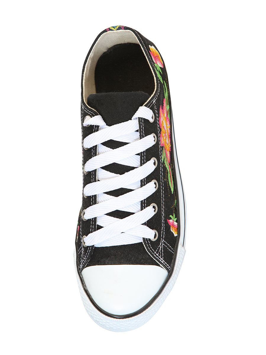 Zapatillas Artesanales Bordadas Lona Textil Negro 602784