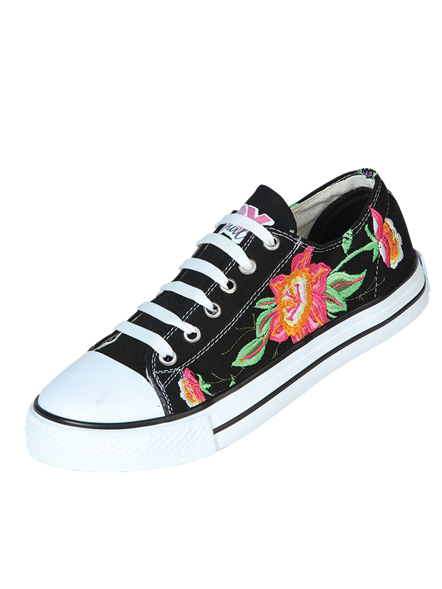 Zapatillas Artesanales Bordadas Lona Textil Negro 602784